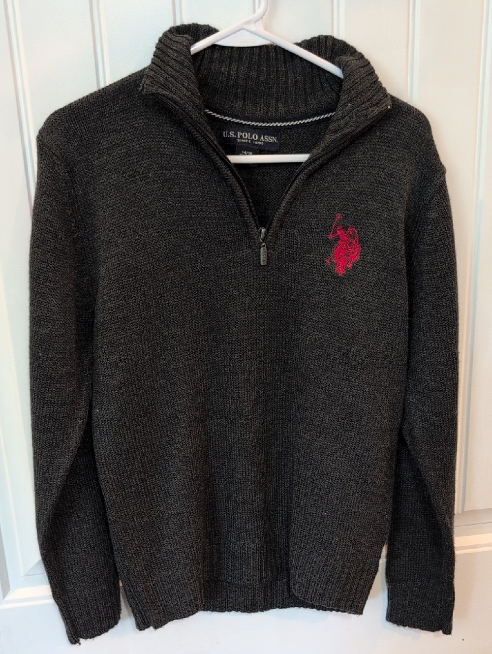 U.S. Polo Assn. Men's Dark Charcoal Zip Sweater with Red Pony Logo